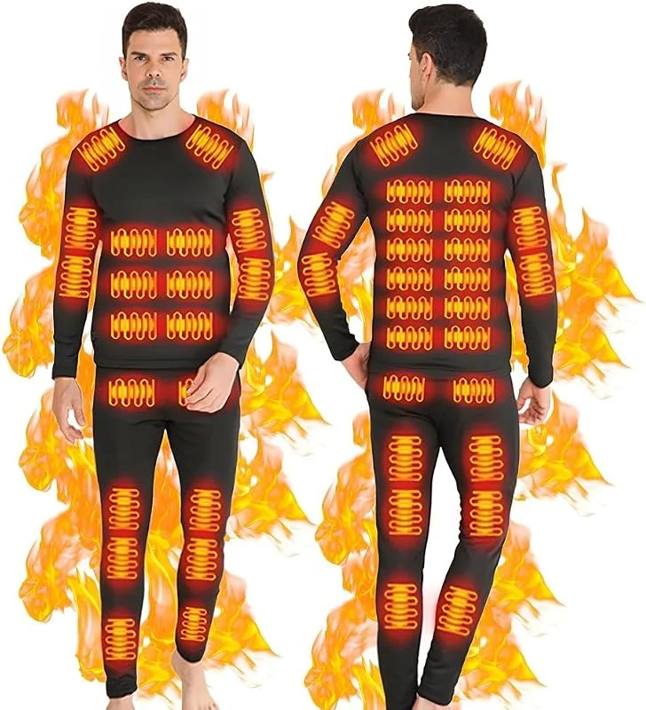 Beheizte beheizbare unterwäsche Damen Herren, Winter Elektrische heizunterwäsche Damen Set, USB-Konstanttemperatur 42 Zonen intelligente beheizte, for Winter Skiing and Cycling & S-4XL — Heizkleidung
