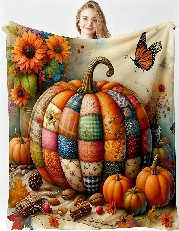 Kuscheldecke XXL 220x240 cm Kürbis für Sofa, Doppelbett-B164 — Heizung Warmepumpe