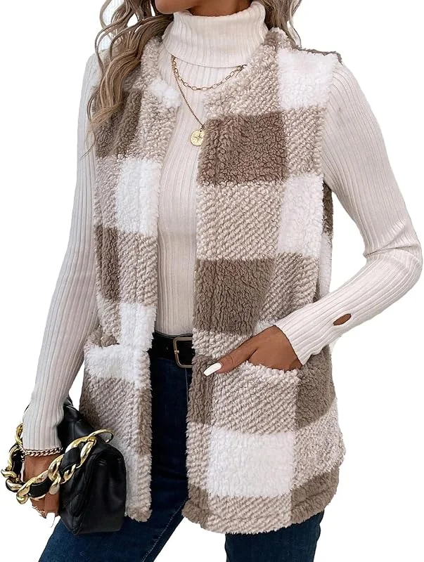 Ansenesna Weste Damen Teddy Fleece Flauschig Winterjacke Warm Teddyjacke Ohne Kapuze Ärmellos Wintermantel Elegant Teddyfleece Jacke Frauen Winter Teddyfell Damen-Westen Plüsch Teddywesten — Heizkleidung