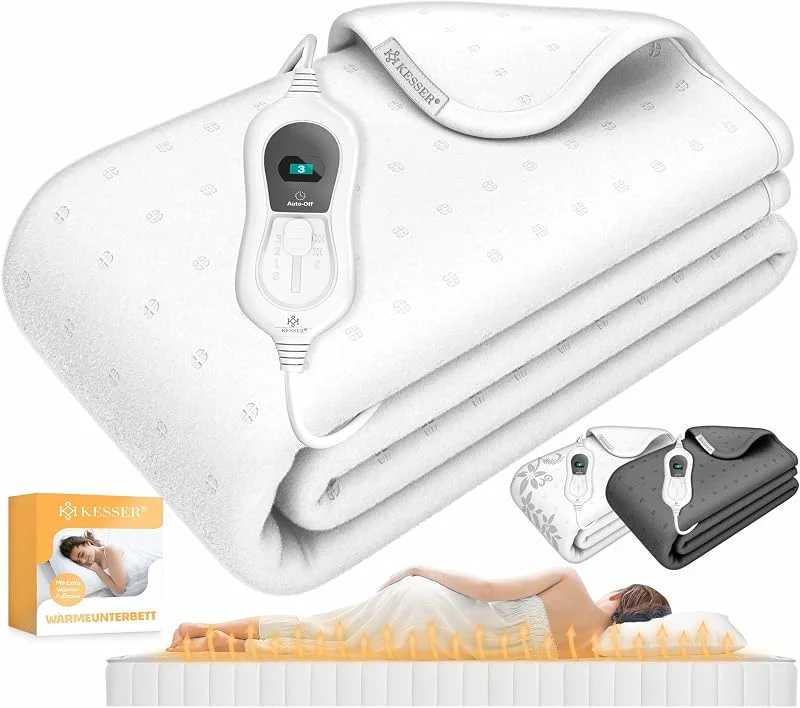 KESSER® Wärmeunterbett 150x80cm mit Abschaltautomatik mit 3 Temperaturstufen & Fernbedienung Wärmebettunterlage fürs Bett Matratzenheizung Wärmedecke aus weichem Vlies Heizkissen, Weiß — Heizung Warmepumpe