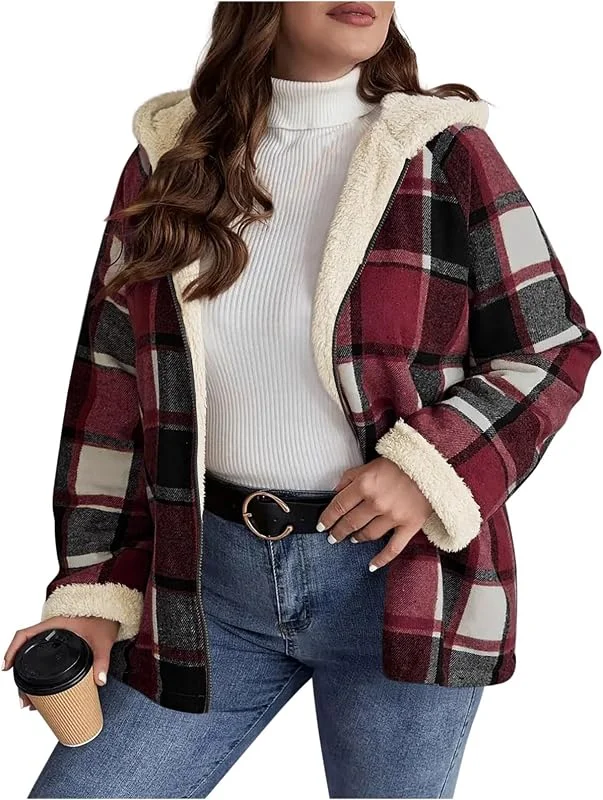 Ansenesna Winterjacke Damen Warm Gefüttert Teddyfleece Jacke Winter Mit Kapuze Wintermantel Elegant Mantel Frauen Innen Mit Fell Teddyfell Damen-Jacken Kariert Damenmantel Dicke Damenjacken — Heizkleidung
