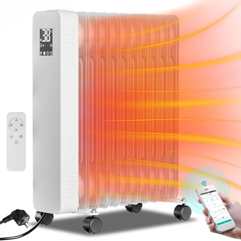 Sonnewelt Ölradiator 2500W Elektroheizung Energiesparend, mit 11 Rippen 3 Heizstufen, Thermostat, WiFi App & Fernbedienung, Digitalem Display, Elektrische Heizung Überhitzungsschutz, Weiß — Heizung Warmepumpe