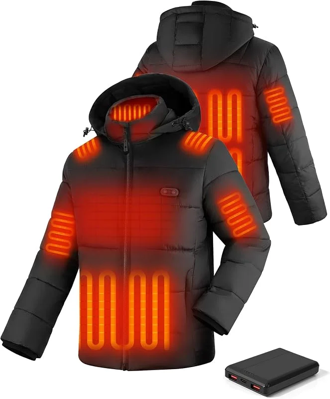 Beheizbare Jacke Herren mit 10000mAh Akku, leichte Heizjacke mit Kapuze — Heizkleidung