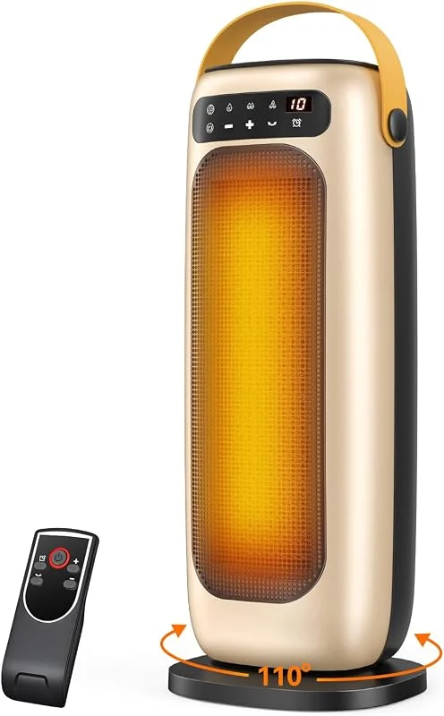 Heizlüfter Energiesparend, 35dB Leise & Kraftvoll 1500W PTC Keramik Heizlüfter mit Fernbedienung, 4 Modi, 110° Oszillation, 1-10Std Timer, Überhitzungs & Kipp, Klein Elektrische Heizung für Innenräume — Heizung Warmepumpe