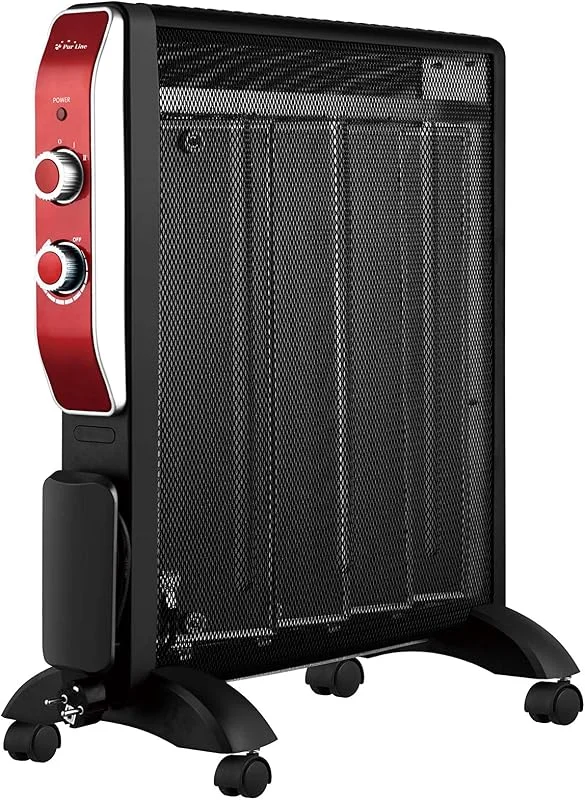 PURLINE MR2000B Heizung Mica Wärmewelle heizgerät 2000W, Elektrische Heizung mit einstellbarem Thermostat, leise für Zuhause und Büro mit Rädern, schwarz — Heizung Warmepumpe