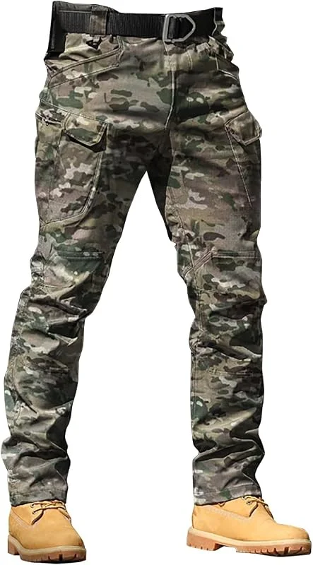 Cargohose Herren Camouflage Lang, Arbeitshose Urban Tactical Hose Outdoorhose Mit Gürtel Wanderhose Mit Seitentaschen Pants Mit Gerade Geschnittene Sporthose Für Gym Männer Jogginghose — Heizkleidung