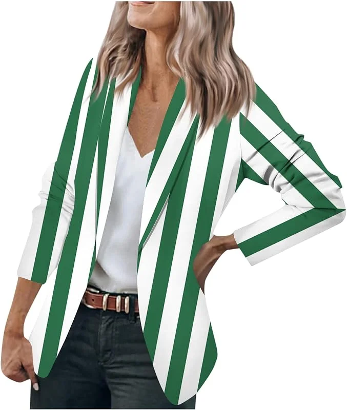 Gestreifter Blazer Damen Revers Druck Arbeits Büro Jacke Langarm Mantel Elegant Herbst Blazers Festlich Bolero Für Hochzeit Slim Fit Business Bläser Trachtenblazer Frauen — Heizkleidung