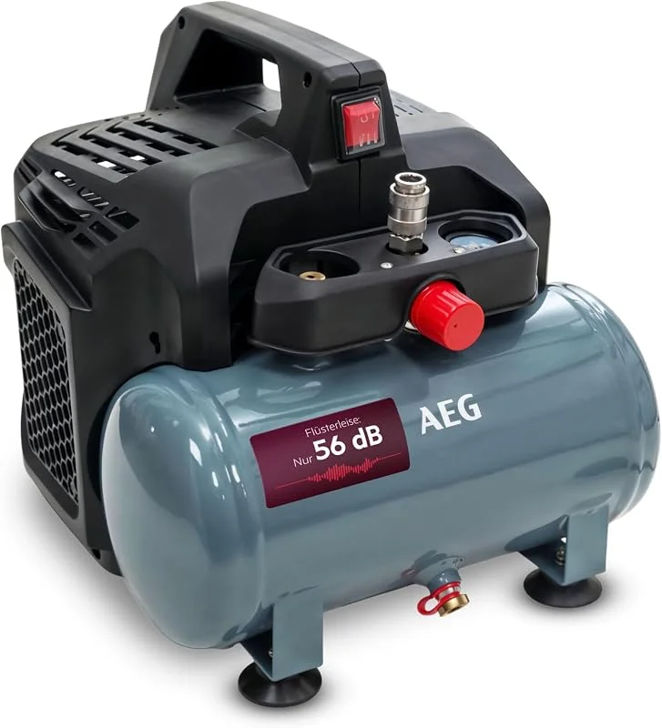 AEG Kompressor KL6, Leiser und kraftvoller Druckluftkompressor für Werkstatt, Haushalt, Hobby, vielseitig nutzbar, wartungsfrei, Öl-frei, 56 dB, 1, 5 PS Motorleistung, 6 L Tank, 8 bar, 206 L, min — Heizung Warmepumpe