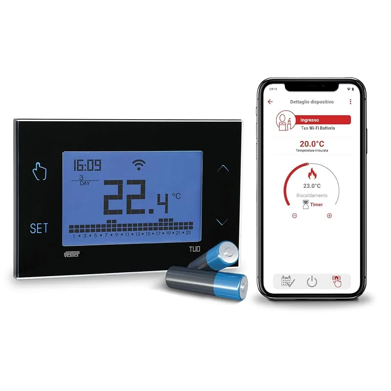 VEMER VE788700 TUO WiFi Batterie - Thermostat Heizung Smart Home, WLAN Raumthermostat, Wochenprogrammierung, Steuerbar mit APP über Smartphone mit iOS und Android, Schwarz — Heizung Warmepumpe