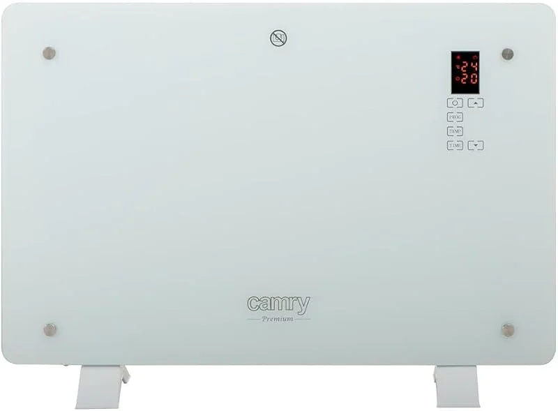 Camry CR7721 Elektrischer Konvektor, Glas, LCD-Display und Touchscreen, Fernbedienung, Timer, 2 Temperaturstufen, 750, 1500 W — Heizung Warmepumpe