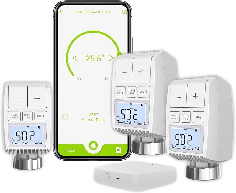 MOES Smart Heizkörper Thermostat, 3 Heizkörper mit 1 Hub, Tuya Thermostat Heizung, Intelligenter Heizkörperregler, Kompatibel mit Alexa Google Home — Heizung Warmepumpe