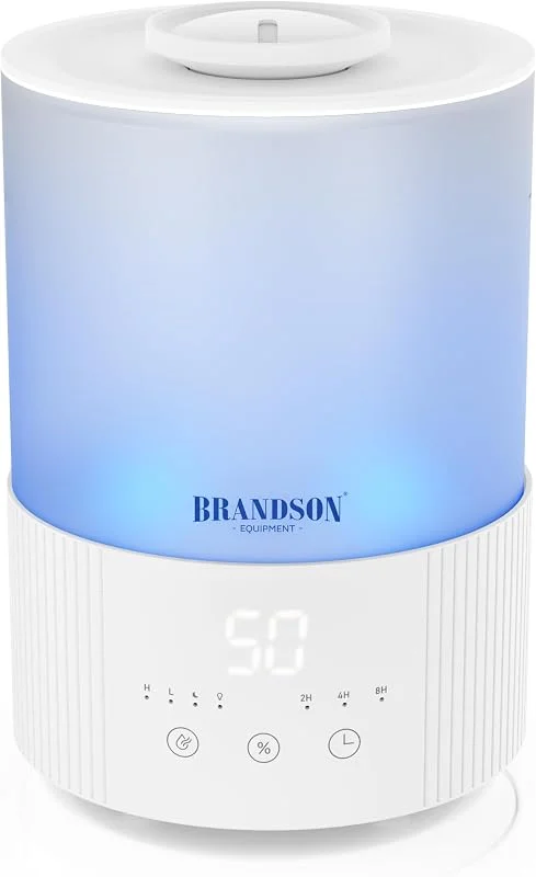 Brandson - Luftbefeuchter mit Display - 2, 5 Liter – 3 Nebelstufen – individuelle Luftfeuchtigkeitseinstellung - sehr leise – LED Farben Stimmungslicht – Timer – Schlafmodus – für Wohnzimmer und Schlaf