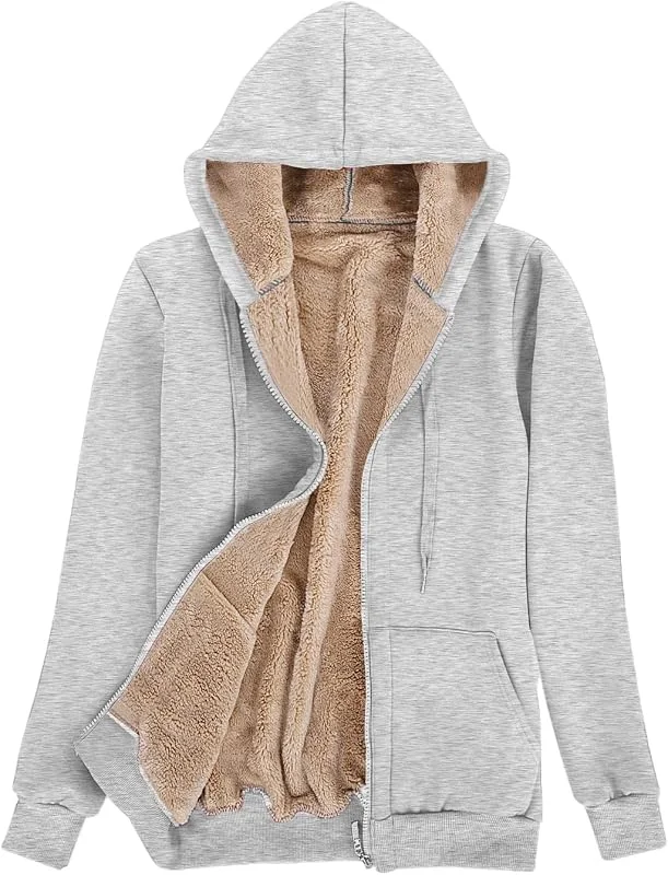 Niwicee Damen Kapuzenpullover mit Reißverschluss Winter Plus Fleecepullover Langarm Kapuzenjacke Sweatshirt Plus Dicke Hoodie Fleecejacke Sweatjacke Mit Kapuze — Heizkleidung