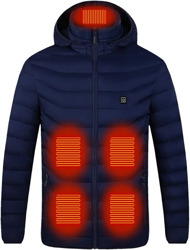 Beheizbare Daunenjacke für Herren Damen 2024 Neues Winter Jacke mit Kapuze 11 Heizzonen 3 Heizstufen mit USB Anschluss Wasserdichte Winddichte Mäntel für Skifahren Motorradjacke Gesteppte Daunenjacke — Heizkleidung