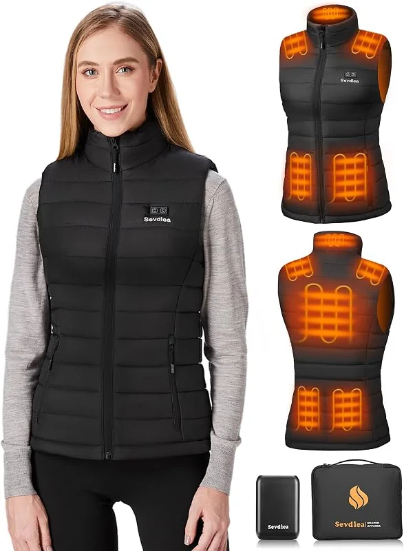Heizweste Damen mit Powerbank 16000mah 7.4v, Beheizte Weste Damen, Leichte Elektrische Wärmeweste, Geeignet Zum Radfahren, Outdoor-Arbeit (Schwarz, M) — Heizkleidung
