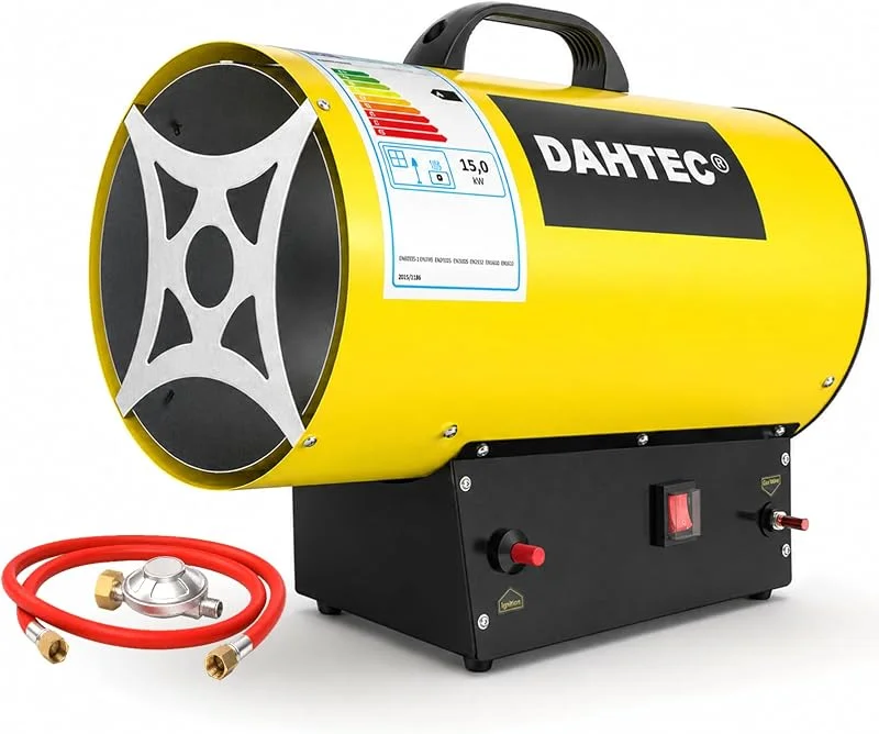 DAHTEC Gasheizgebläse 15 kw Tragbar Heizkanone Gasheizer Bauheizer Luftmenge 580 m³, h Heizlüfter Gas Elektroheizer für Baustellen, Garage — Heizung Warmepumpe