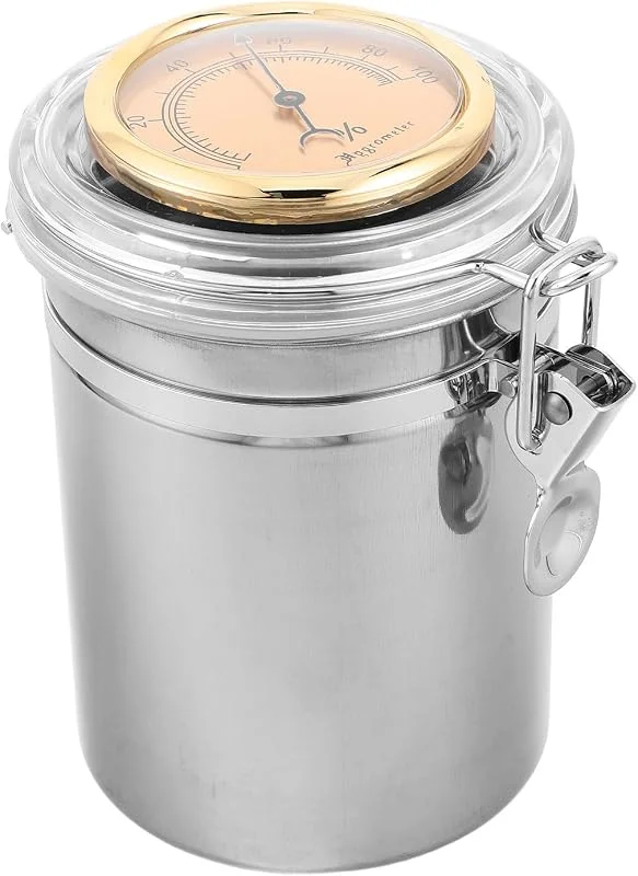 Toyvian Zigarren Humidor Groß Edelstahl Luftbefeuchter mit Hygrometer Feuchtigkeitsmessung Versiegeltes Befeuchtungsgefäß für Zigarren Aromaschutz Feuchteregulierung für Büro und Zuhause