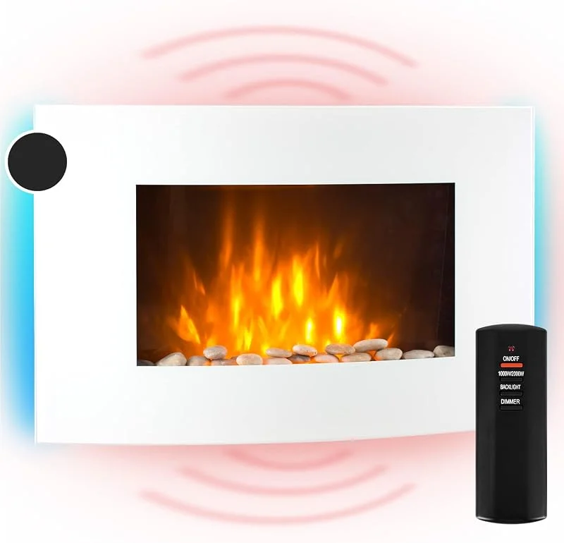 KLARSTEIN Elektrischer Kamin für den Innenbereich, elektrische Heizung mit 2000 W, künstlicher Wandkamin mit Flammeneffekt aus LED, Fernbedienung inklusive, programmierbar, Timer, Thermostat — Heizung Warmepumpe