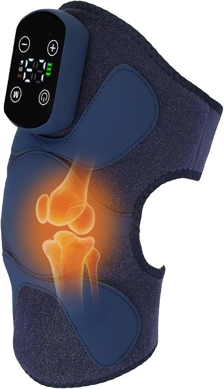 Kabelloses Knie Massagegerät mit Wärme, 4 Vibrationsmotoren & 5 Heizstufen (40-60°C), 5000mAh Akku, 3 Massagemodi, Touchscreen & Fernbedienung, Beheiztes Kniepad für Schulten & Ellbogen — Heizkleidung