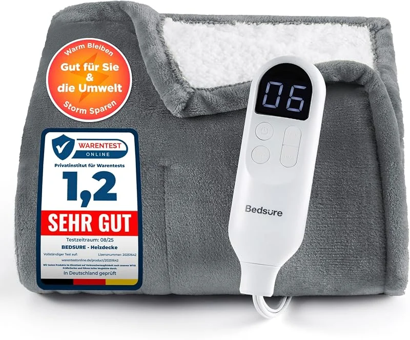 BEDSURE Heizdecke Wärmedecke Elektrische Kuscheldecke - 200x180cm, Grau — Heizung Warmepumpe