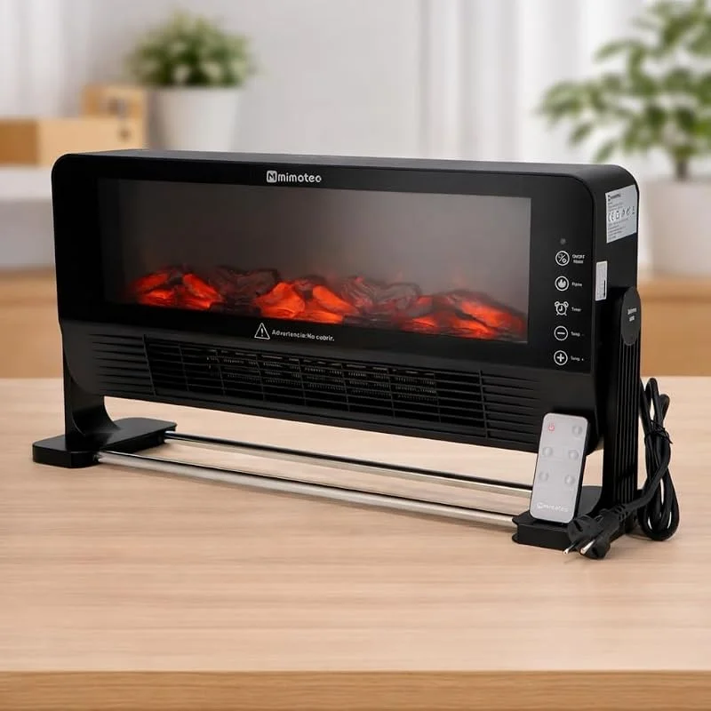 M Mimotec Elektrischer Kaleaktor Black Calls 2000 W mit Flammeneffekt, leise <60 dB, mit Fernbedienung, Boden- oder Wandmontage, dekorativer Kalefaktor für den Innenbereich — Heizung Warmepumpe