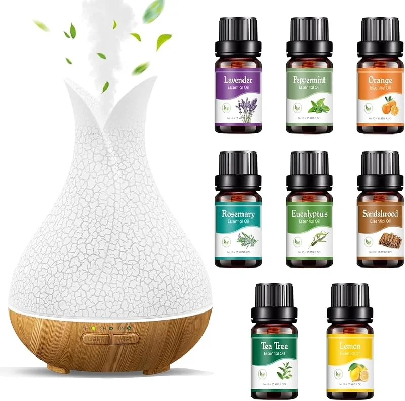 400ml Aroma Diffuser Luftbefeuchter mit 8* 10ml Ätherische Öle Set BPA Frei