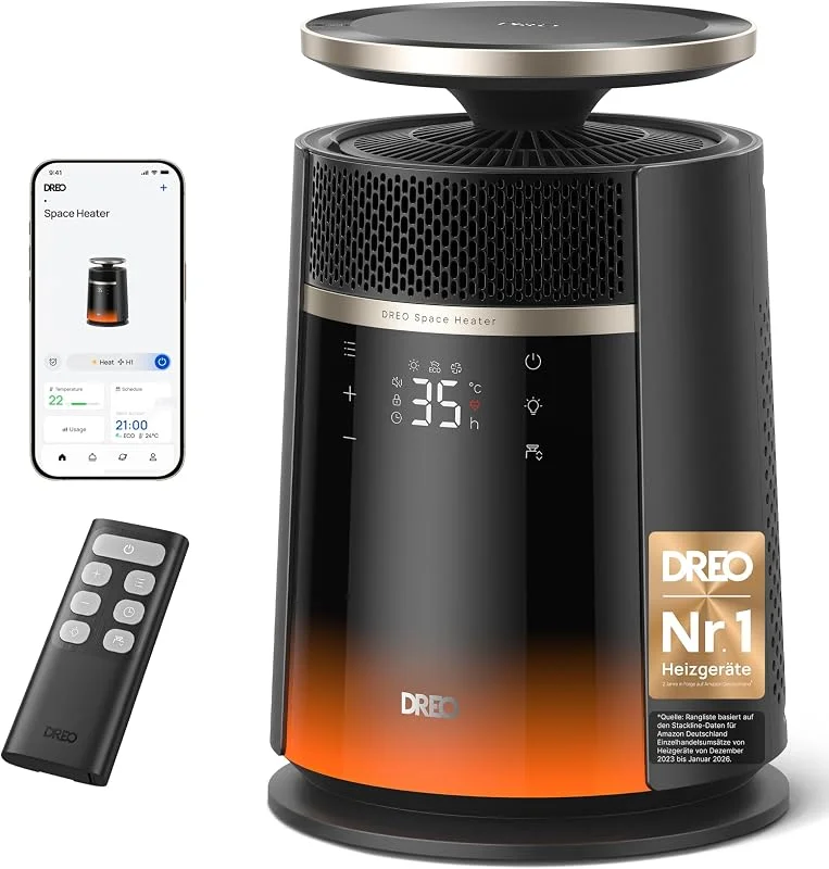 DREO Heizlüfter, 360-Grad- und Direktmodi Keramik Heizlüfter mit Thermostat — Heizung Warmepumpe