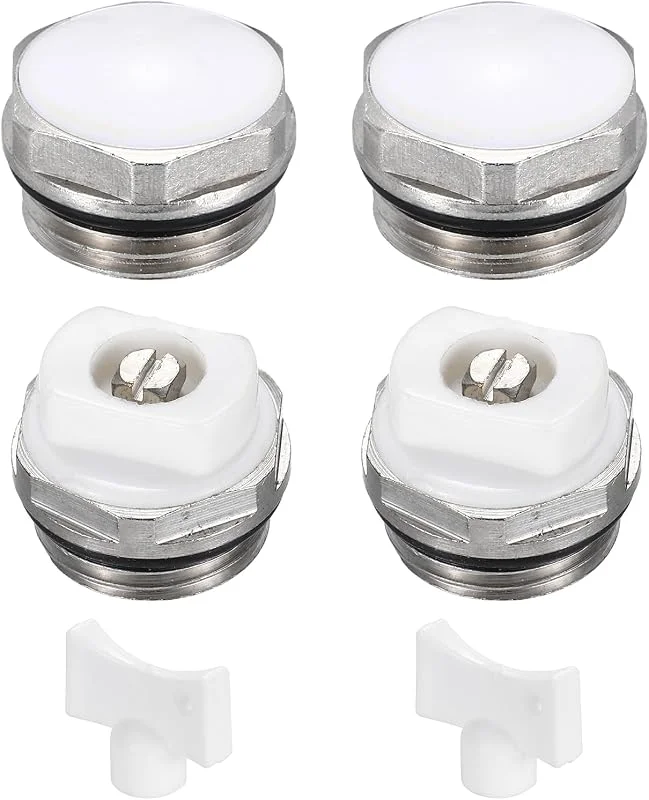 PATIKIL 2Set 1, 2" BSP Männliches Gewinde Manuelle Heizkörperentlüftungsventil-Set mit Schlüssel, vernickeltes Messingventil für Heizkörper, Silber Weiß — Heizung Warmepumpe