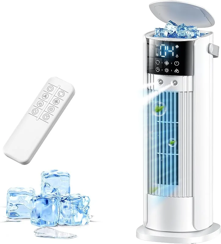 Klimaanlage Mobil, 4-In-1 Luftkühler mit Wasserkühlung, Klimaanlage Ohne Abluftschlauch, Tanque de 900ml, 3 Gebläsestufen, LED-Display, Mini Klimaanlage mit Luftbefeuchter (Cremeweiß)