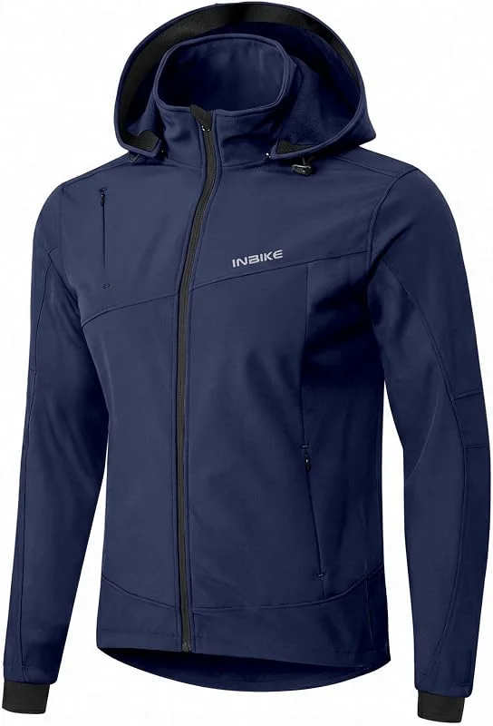 INBIKE Softshelljacke Herren Wasserdicht Winnddicht Warme Fleece Gefütterte Jacke mit Kapuze Abnehmbar für Outdoor Radfahren Wandern Bergsteigen ICM7105 — Heizkleidung