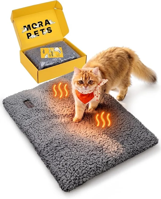 Mora Pets Selbstheizende Katzendecke Selbstwärmend Decke Katze, Heizdecke für Katze Ohne Strom, Wärmedecke Angenehm Geräuschlos, Katzen Decke Flauschig & Rutschfester, 61 x 46 cm — Heizung Warmepumpe