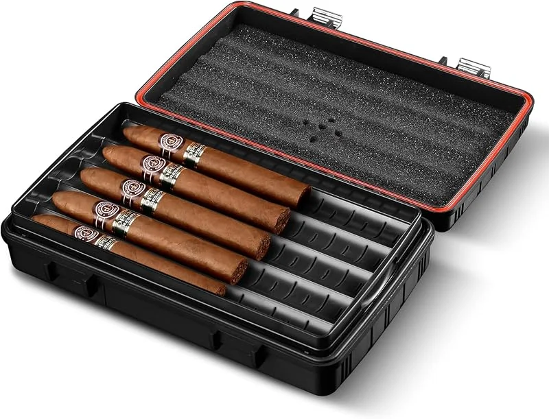 CIGARLOONG Cigar Humidor Travel Cigar Case Double Layer with Hygrometer and Humidifier(Color:Black) — Luftbefeuchter