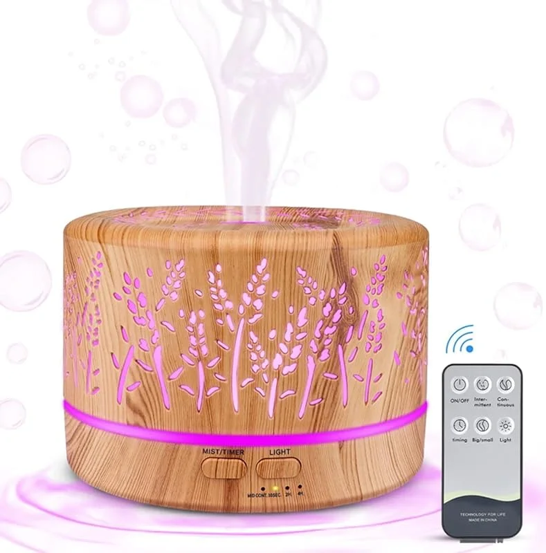 Aroma Diffuser mit Fernbedienung 500ml Luftbefeuchter mit Licht holzoptik