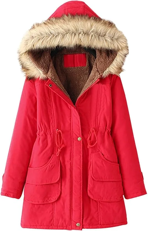 Ansenesna Winterjacke Damen Warm Gefüttert Wintermantel Mit Kapuze Elegant Jacke Winter mit Fellkapuze Parka Mit Fell Teddyfutter Winterparka Frauen Innenfell Mantel Dicke Damen-Jacken — Heizkleidung