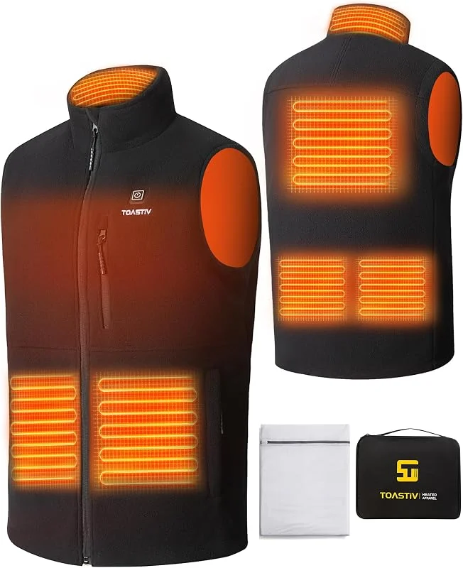 Beheizbare Weste, Polarfleece Heizweste Herren, Elektrische beheizte Weste mit 3 Temperaturen, 6 Heizzonen, USB-beheizte Jacke, Beheizte Weste für Outdoor-Sportarten (ohne Akku) — Heizkleidung