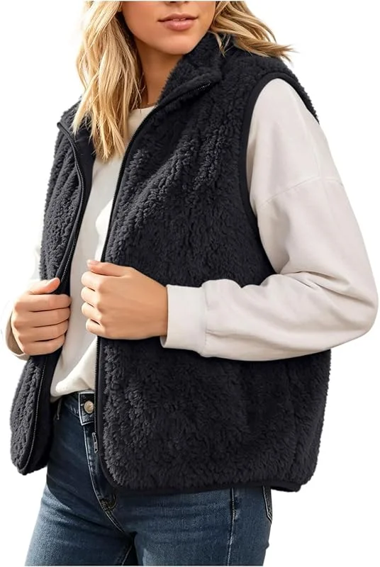 Teddy Fleece Weste Damen äRmellos Fleecejacke V-Ausschnitt Warm Mit Tasche — Heizkleidung