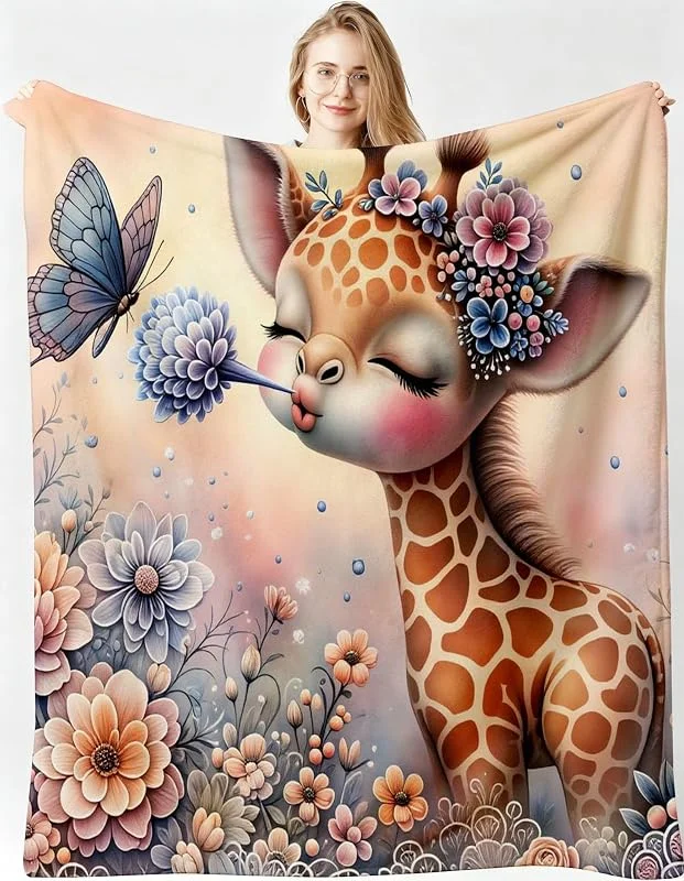 Kuscheldecke XXL 220x240 cm Animierte Giraffe für Doppelbett-B186 — Heizung Warmepumpe